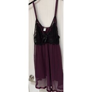 Women's Plus  Mesh Whimsical Babydoll  Wine/black 2XL With String Panty 3907